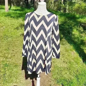 Chevron print Tunic Dress tan black long sleeve